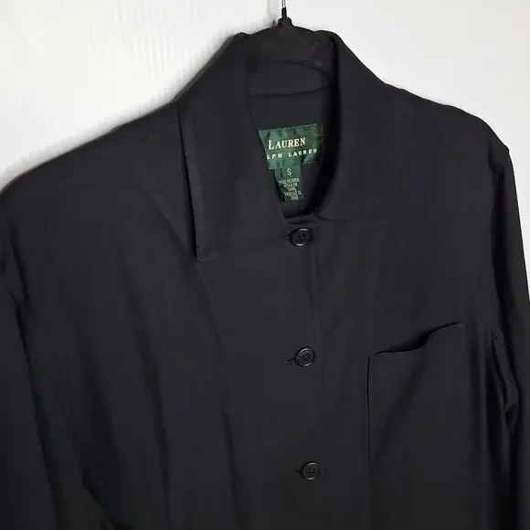 Vintage Lauren Ralph Lauren Silk Shacket Womens Small Black Shirt Jacket Utility